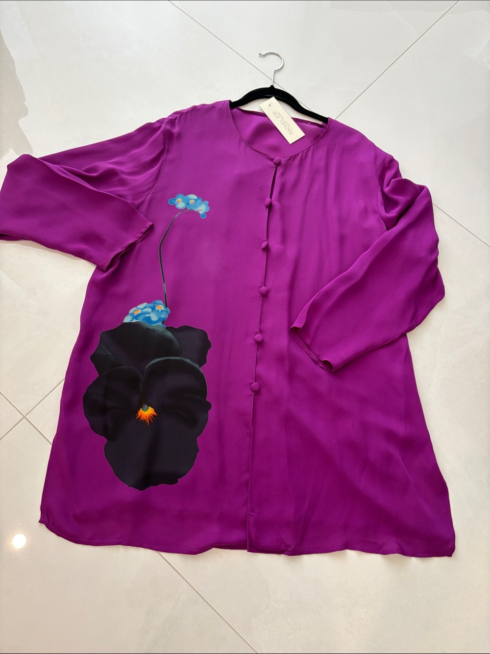 Rachel Zoe Magenta Floral-Print Silk Button Blouse